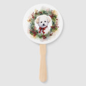 Bichon Frise Kerstkrans feestelijke pup Handwaaier (Achterkant)