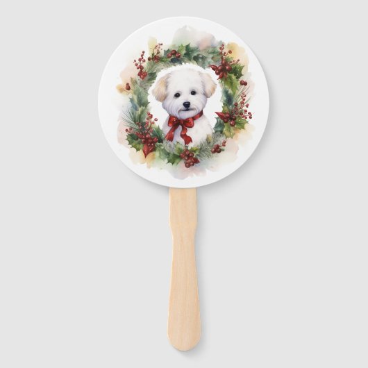 Bichon Frise Kerstkrans feestelijke pup Handwaaier (Achterkant)