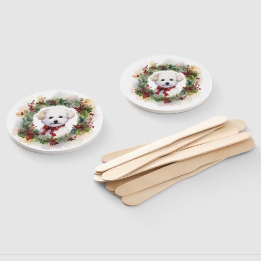 Bichon Frise Kerstkrans feestelijke pup Handwaaier (Niet-gemonteerd)