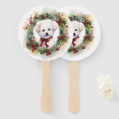 Bichon Frise Kerstkrans feestelijke pup Handwaaier (Voorkant en achterkant)