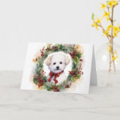 Bichon Frise Kerstkrans feestelijke pup Kaart (Gele Bloem)