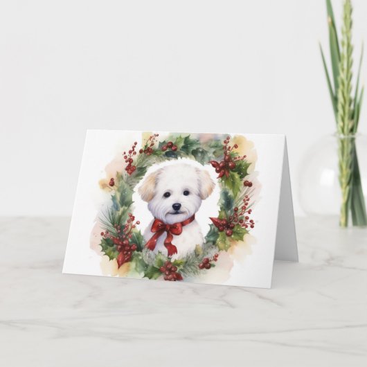Bichon Frise Kerstkrans feestelijke pup Kaart (Voorkant)