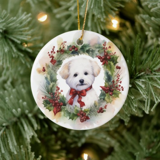 Bichon Frise Kerstkrans feestelijke pup Keramisch Ornament (Boom)