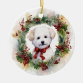 Bichon Frise Kerstkrans feestelijke pup Keramisch Ornament (Voorkant)