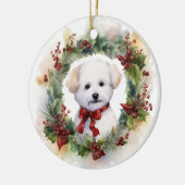 Bichon Frise Kerstkrans feestelijke pup Keramisch Ornament (Links)