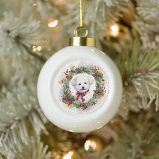 Bichon Frise Kerstkrans feestelijke pup Keramische Bal Ornament (Boom)