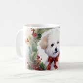 Bichon Frise Kerstkrans feestelijke pup Koffiemok (Voorkant links)