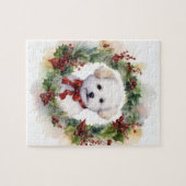 Bichon Frise Kerstkrans feestelijke pup Legpuzzel (Horizontaal)