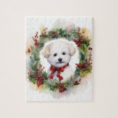 Bichon Frise Kerstkrans feestelijke pup Legpuzzel (Verticaal)