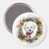 Bichon Frise Kerstkrans feestelijke pup Magneet (Voorkant / Achterkant)