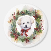 Bichon Frise Kerstkrans feestelijke pup Magneet (Voorkant)