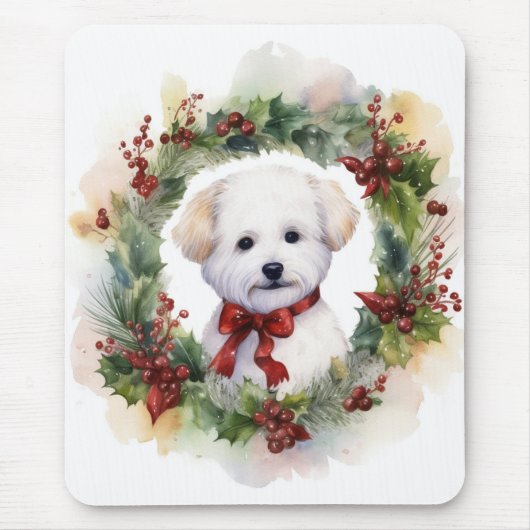 Bichon Frise Kerstkrans feestelijke pup Muismat (Voorkant)