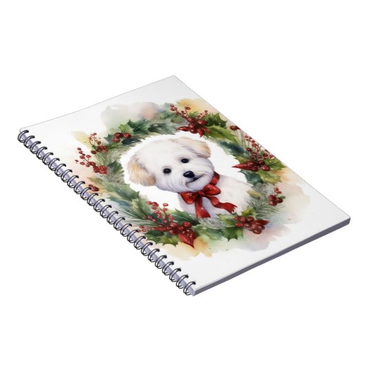 Bichon Frise Kerstkrans feestelijke pup Notitieboek (Rechterzijde)
