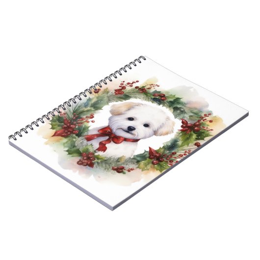 Bichon Frise Kerstkrans feestelijke pup Notitieboek (Linkerzijde)