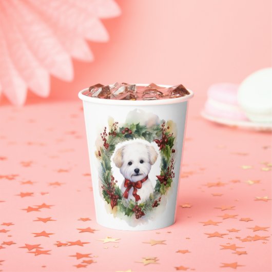 Bichon Frise Kerstkrans feestelijke pup Papieren Bekers (Insitu)
