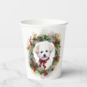 Bichon Frise Kerstkrans feestelijke pup Papieren Bekers (Achterkant)