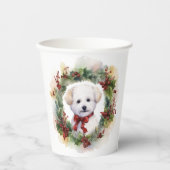 Bichon Frise Kerstkrans feestelijke pup Papieren Bekers (Voorkant)