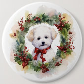 Bichon Frise Kerstkrans feestelijke pup Ronde Button 6,0 Cm (Voorkant)