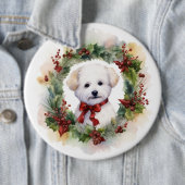 Bichon Frise Kerstkrans feestelijke pup Ronde Button 6,0 Cm (In situ)