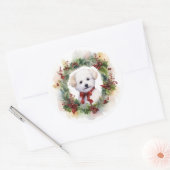 Bichon Frise Kerstkrans feestelijke pup Ronde Sticker (Envelop)