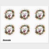 Bichon Frise Kerstkrans feestelijke pup Ronde Sticker (Vel)