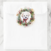 Bichon Frise Kerstkrans feestelijke pup Ronde Sticker (Tas)