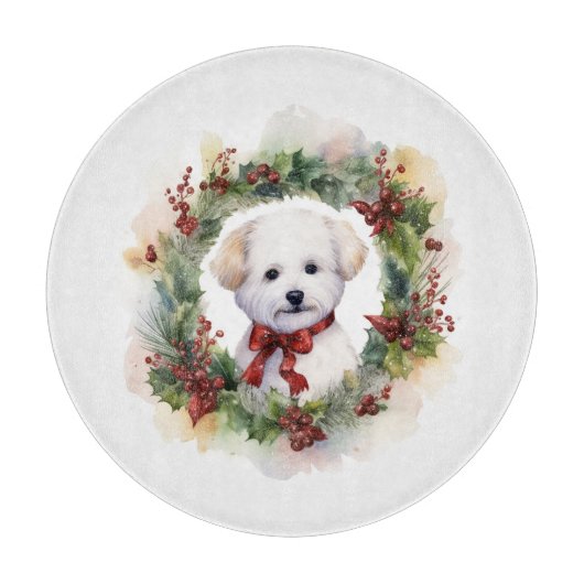 Bichon Frise Kerstkrans feestelijke pup Snijplank (Voorkant)