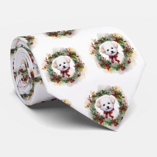 Bichon Frise Kerstkrans feestelijke pup Stropdas (Opgerold)