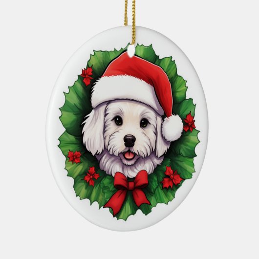 Bichon Frise Kerstkrans Keramisch Ornament (Rechts)