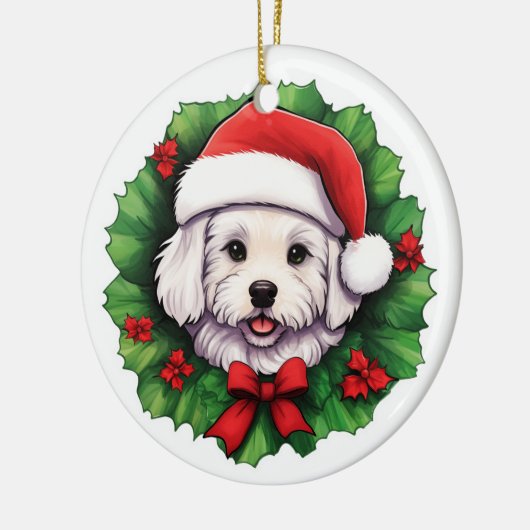 Bichon Frise Kerstkrans Keramisch Ornament (Links)
