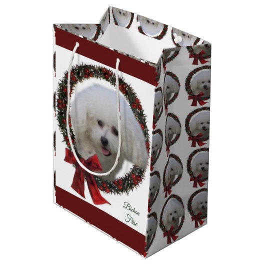 Bichon Frise Kerstkrans Medium Cadeauzakje (Achterkant Gekanteld)