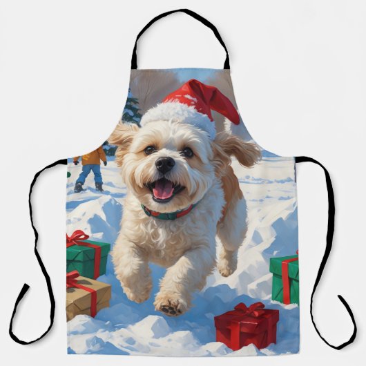 Bichon Frise Kerstmis Festieve Sneeuw Scene Schort (Voorkant)