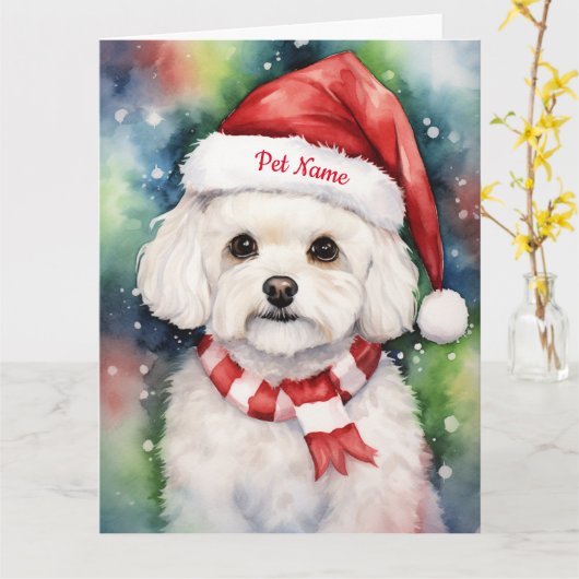 Bichon Frise Kerstmis gepersonaliseerd Kaart (Gele Bloem)