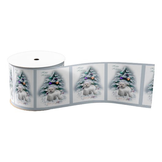 Bichon Frise Kerstmis Grosgrain Lint (Spoel)