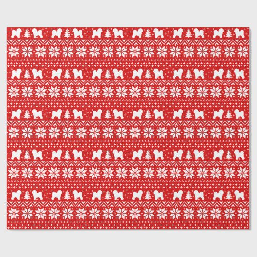 Bichon Frise Kerstmis Hogs Holiday Pattern Red Cadeaupapier (Vlak)