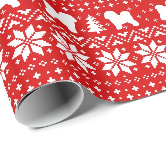 Bichon Frise Kerstmis Hogs Holiday Pattern Red Cadeaupapier (Rol Hoek)