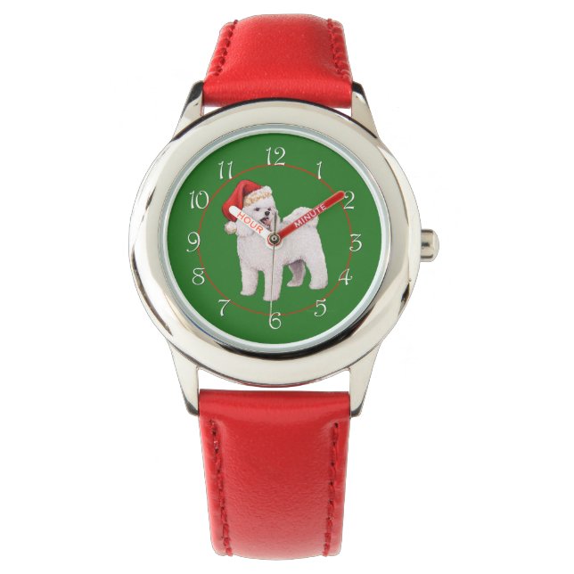 Bichon Frise Kerstmis Horloge (Voorkant)