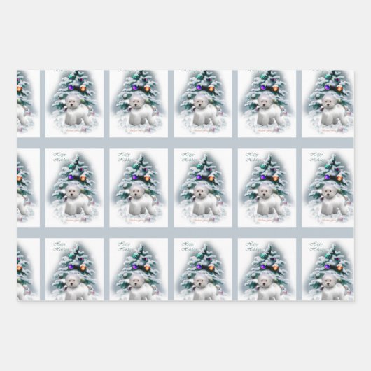 Bichon Frise Kerstmis Inpakpapier Vel (Voorkant 3)