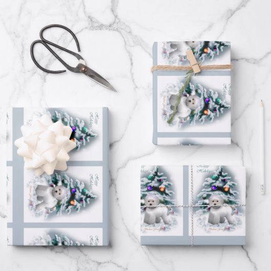 Bichon Frise Kerstmis Inpakpapier Vel (Voorkant)