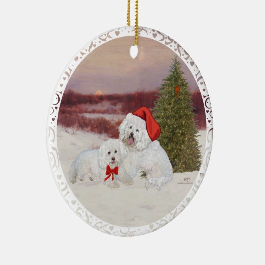 Bichon Frise Kerstmis Keramisch Ornament (Rechts)