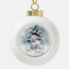 Bichon Frise Kerstmis Keramische Bal Ornament