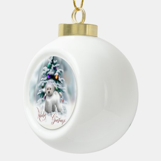 Bichon Frise Kerstmis Keramische Bal Ornament (Rechts)