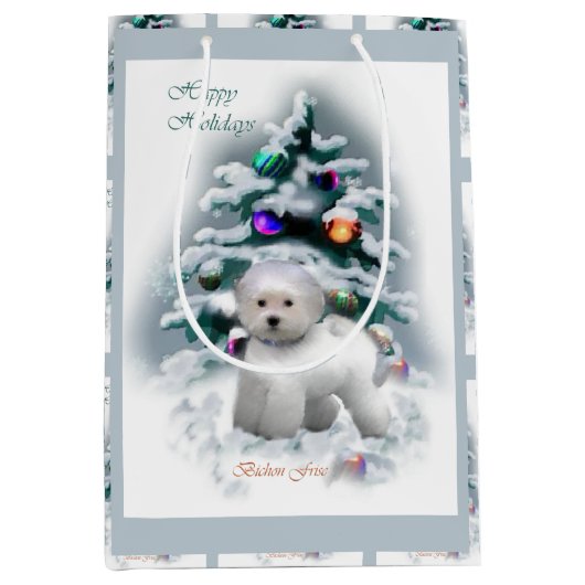 Bichon Frise Kerstmis Medium Cadeauzakje (Voorkant)