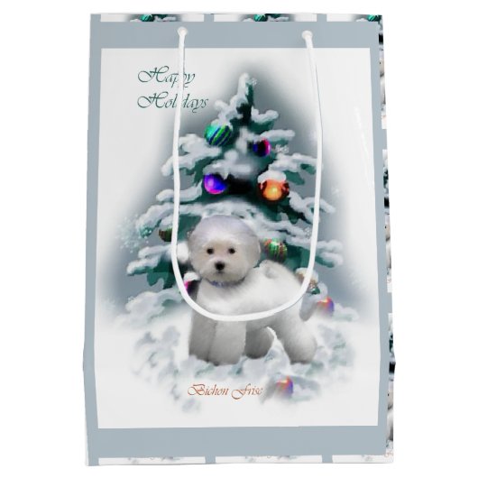 Bichon Frise Kerstmis Medium Cadeauzakje (Achterkant)
