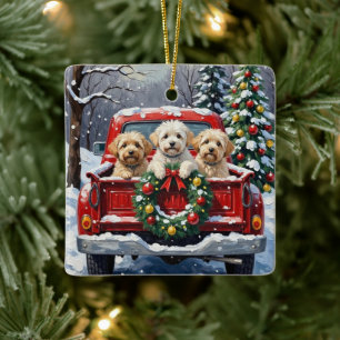 Bichon Frise Kerstmis Rode Truck Vakantie Keramisch Ornament