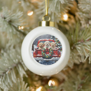 Bichon Frise Kerstmis Rode Truck Vakantie Keramische Bal Ornament