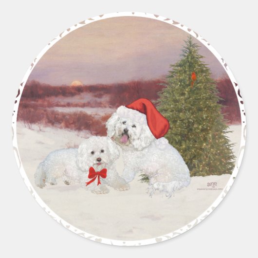 Bichon Frise Kerstmis Ronde Sticker (Voorkant)