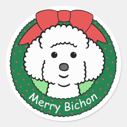 Bichon Frise Kerstmis Ronde Sticker (Voorkant)