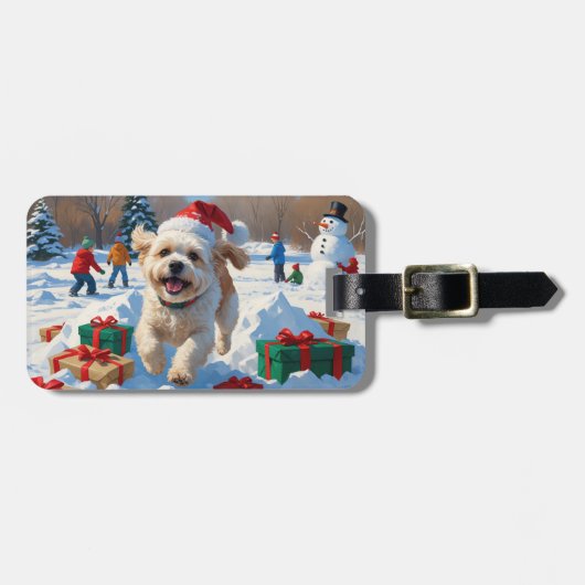 Bichon Frise Kerstmis Sneeuwlandschap Bagagelabel (Voorkant horizontaal)