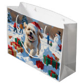 Bichon Frise Kerstmis Sneeuwlandschap Groot Cadeauzakje (Achterkant Gekanteld)